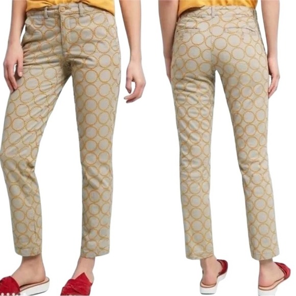 Chino by Anthropologie Relaxed Circle Embroidered Khaki Pants Size 27 - Picture 1 of 7